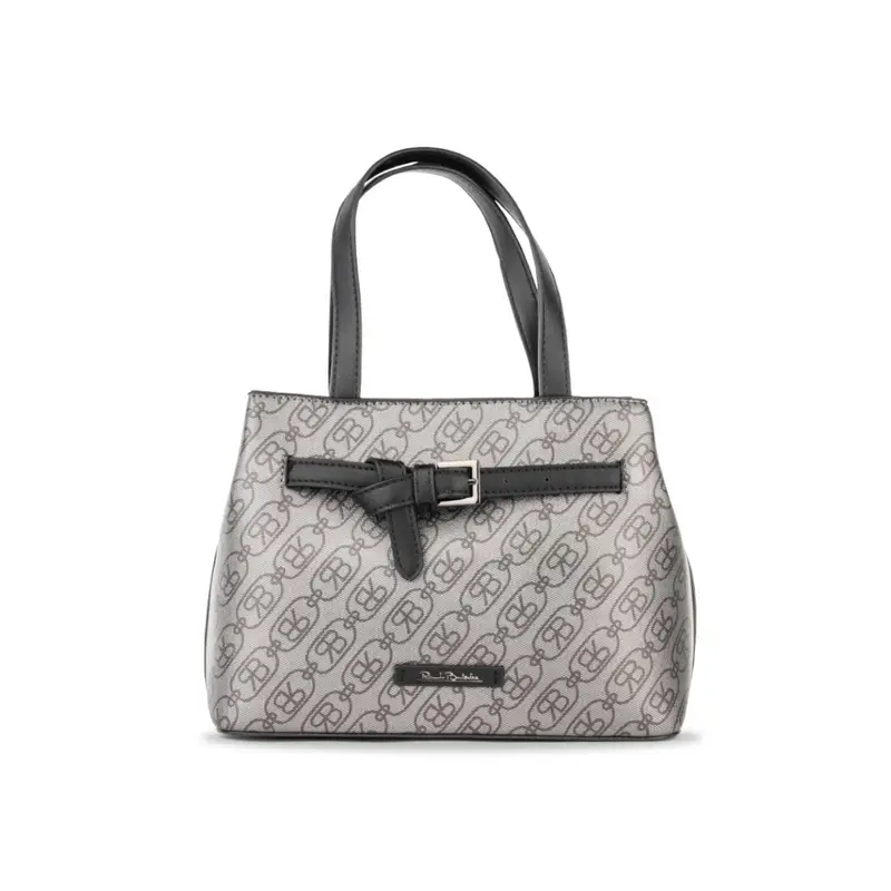 Borsa grigia da donna con stampa multi logo e fibbia