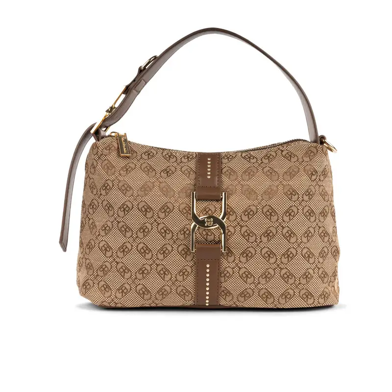 Borsa marrone da donna con stampa multi logo e tracolla removibile