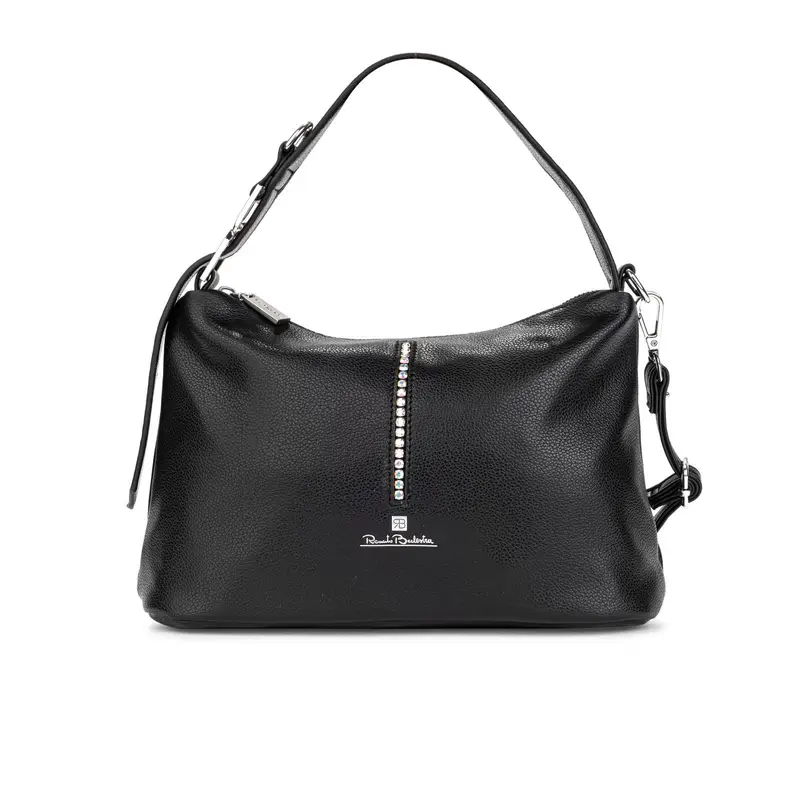 Borsa nera a spalla con cinturino con strass e tracolla removibile