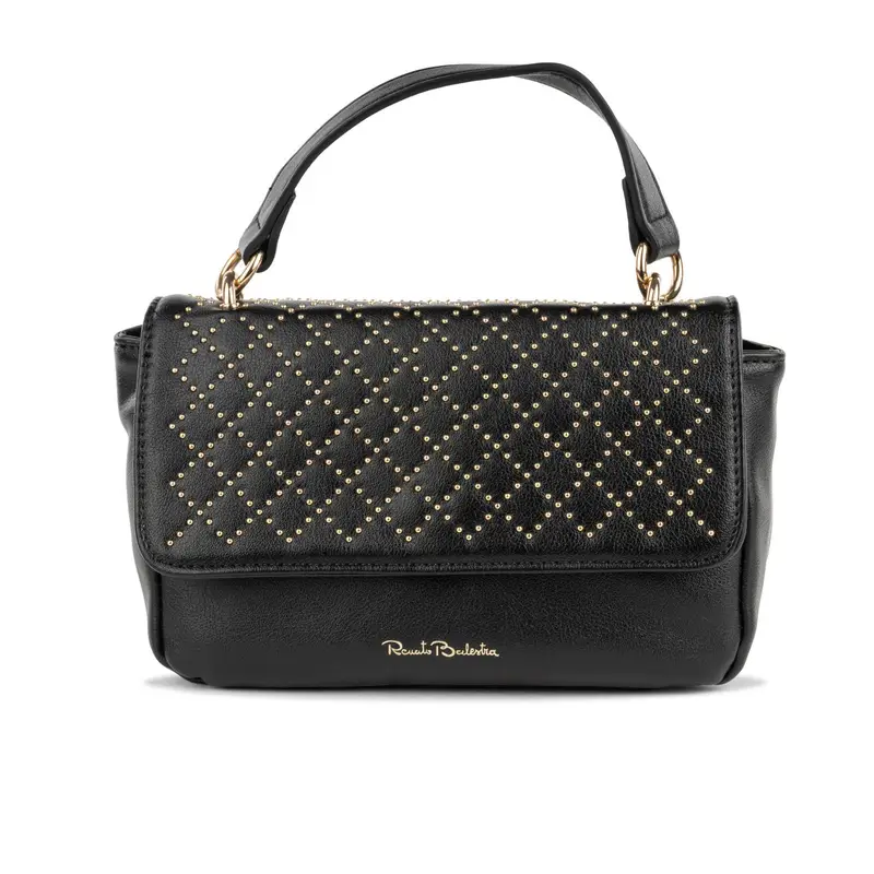 Borsa nera da donna effetto trapuntato con borchie e logo