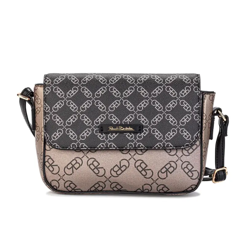 Borsa nera e marrone stampa multi-logo con tracolla