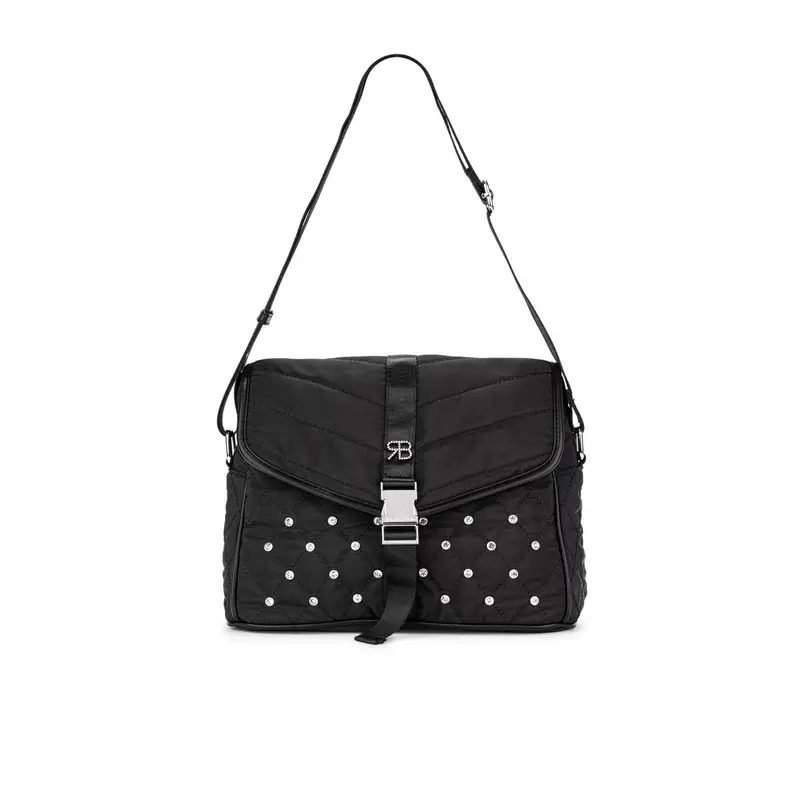 Borsa nera in tessuto trapuntato con chiusura click