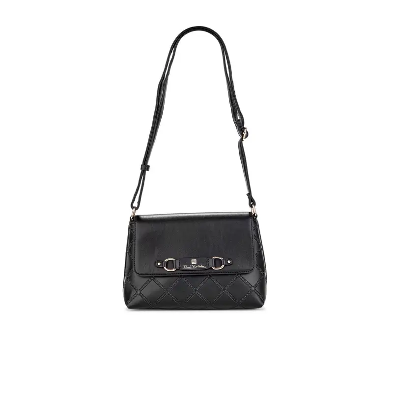 Borsa tracolla nera regolabile con chiusura a patta con logo