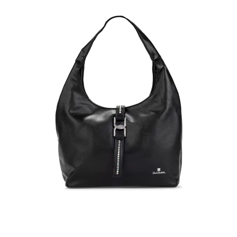 Hobo bag nera con cinturino con strass