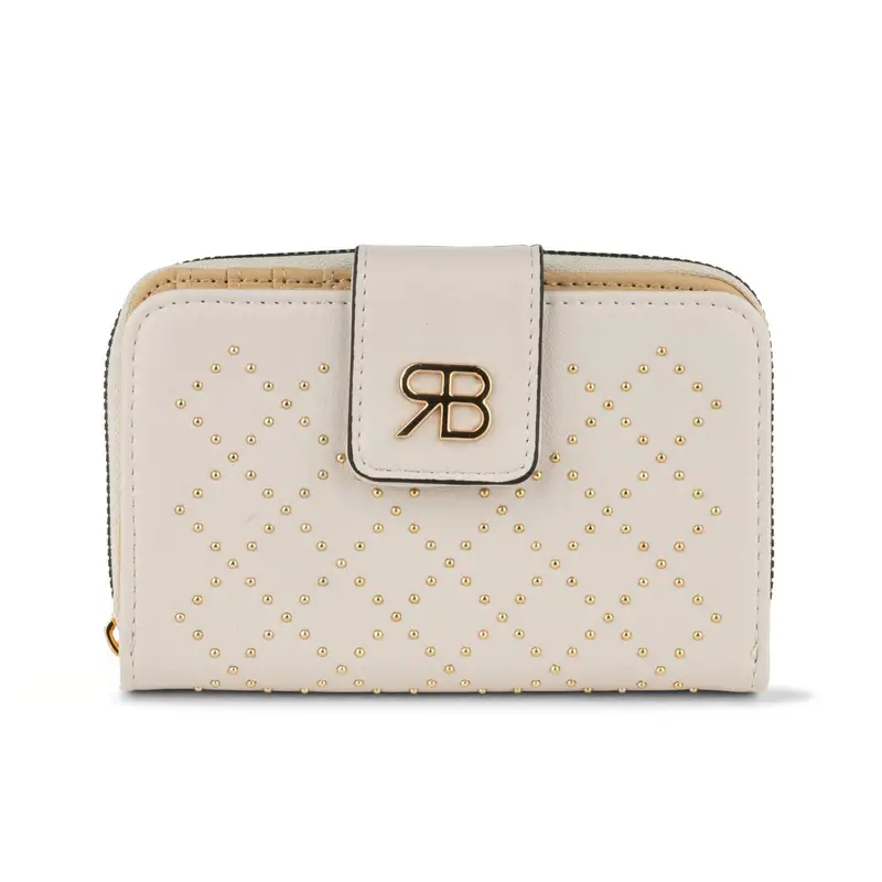 Portafoglio bianco da donna con borchie e logo