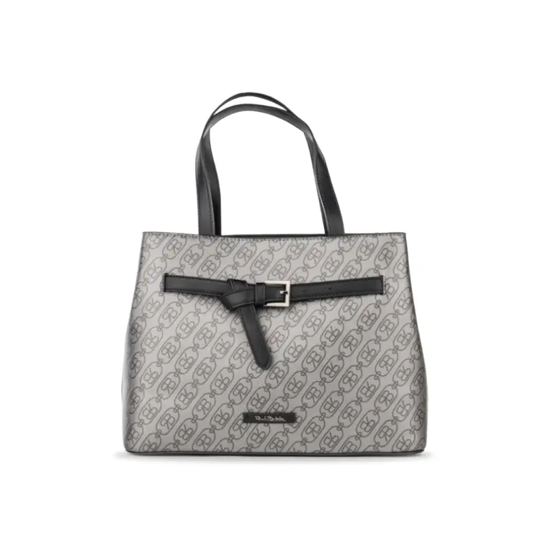 Shopper grigia da donna con stampa multi logo e fibbia