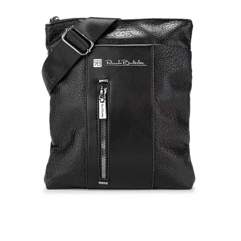 Tracolla nera da uomo con tasca zip esterna