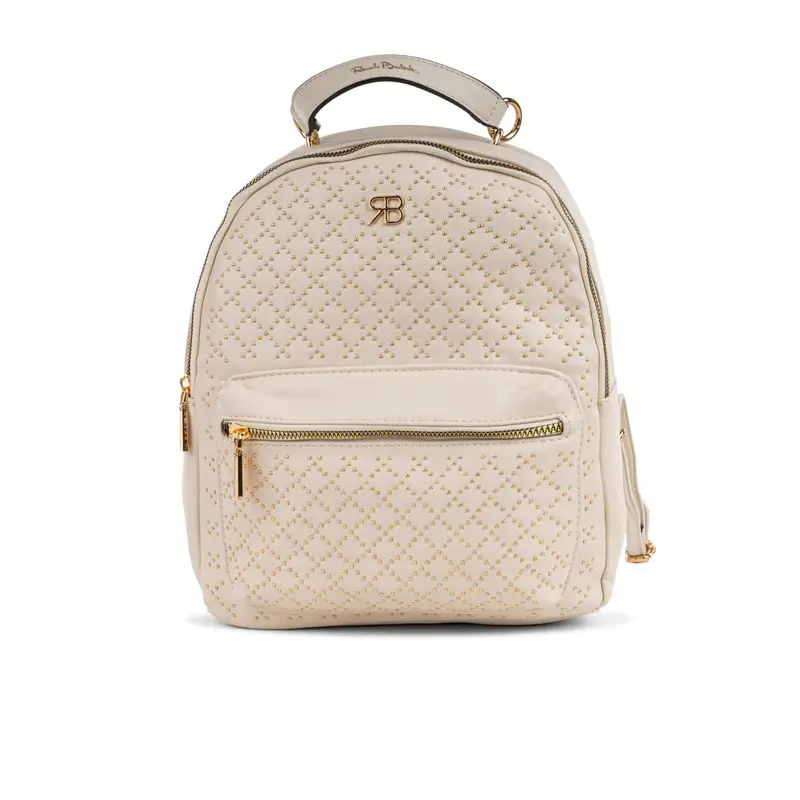 Zainetto beige da donna effetto trapuntato con mini borchie