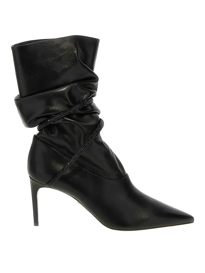 Rhinestone nappa ankle boots Nero