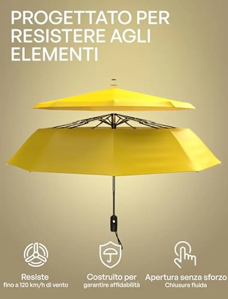Repel Umbrella Ombrello antivento pieghevole - Ombrello portatile antivento compatto, automatico e durevole - Ombrello piccolo resistente al vento - Uomo e donna (Giallo) miniatura 2