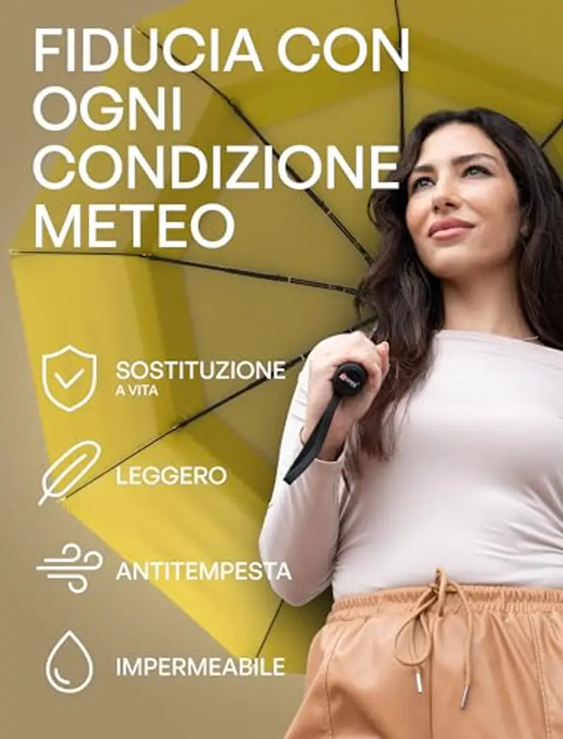Repel Umbrella Ombrello antivento pieghevole - Ombrello portatile antivento compatto, automatico e durevole - Ombrello piccolo resistente al vento - Uomo e donna (Giallo) miniatura 3