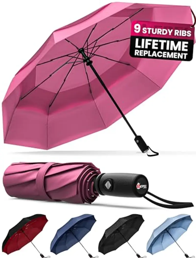 Repel Umbrella Windproof Travel Umbrellas for Rain - Easy Auto Open Close, Durable & Compact Umbrella, Strong Fiberglass Frame, Waterproof Canopy - Backpack, Purse, Portable Umbrella for Travel