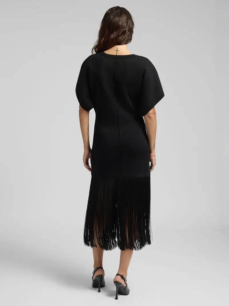 Abito Midi Con Frange Nero