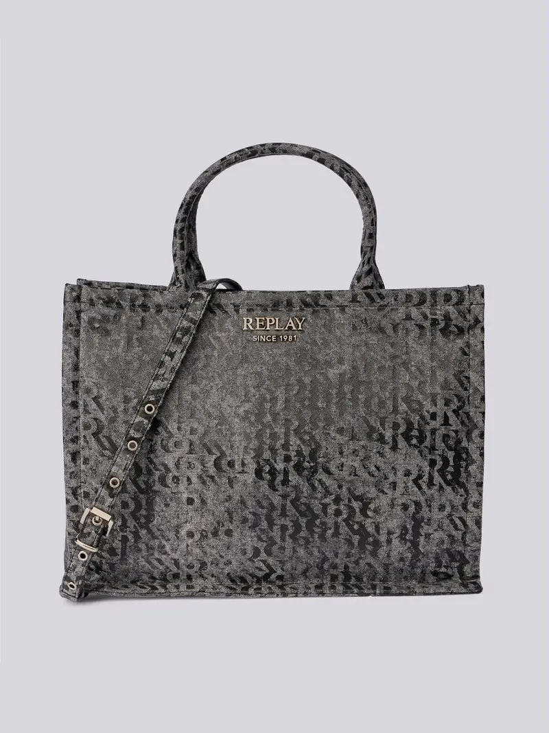 Borsa Shopper In Denim Con Stampa