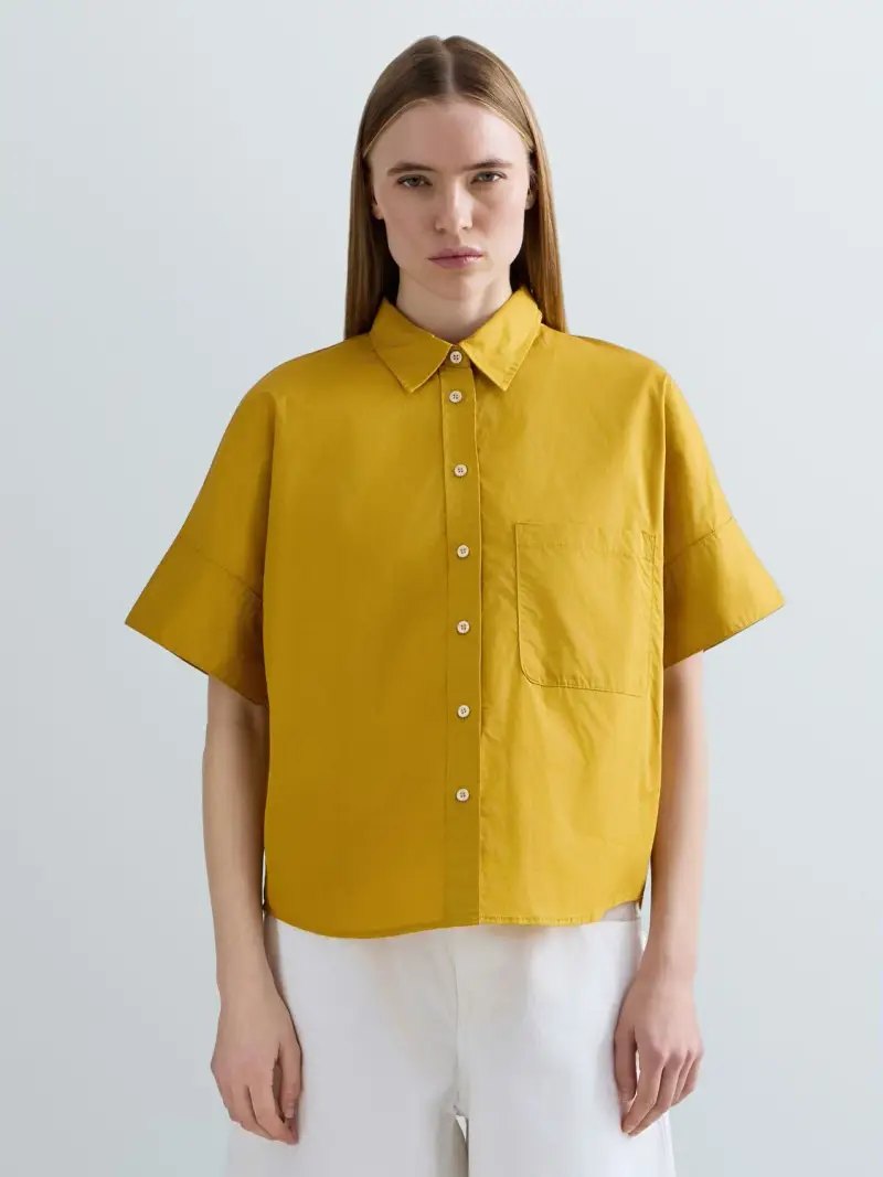 Camicia Comfort In Cotone Con Maniche Ampie Giallo