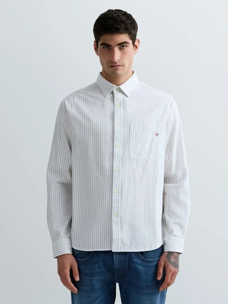 Camicia In Cotone A Righe Blu Chiaro