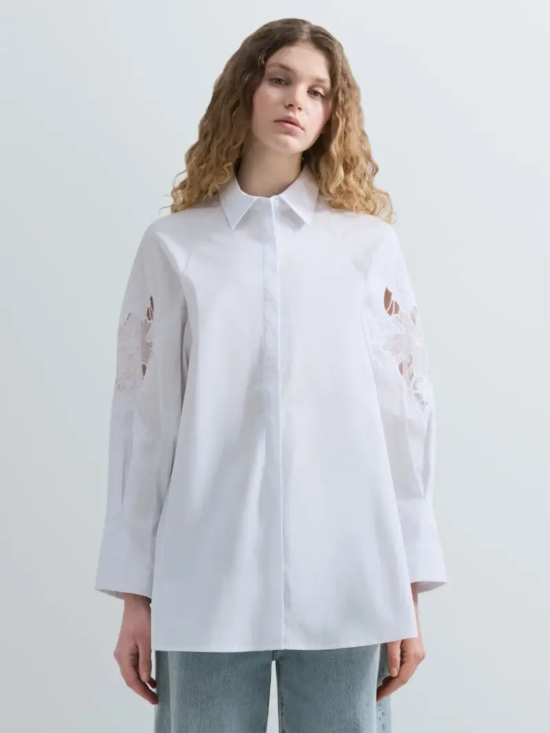 Camicia In Cotone Con Dettagli In Pizzo Grigio