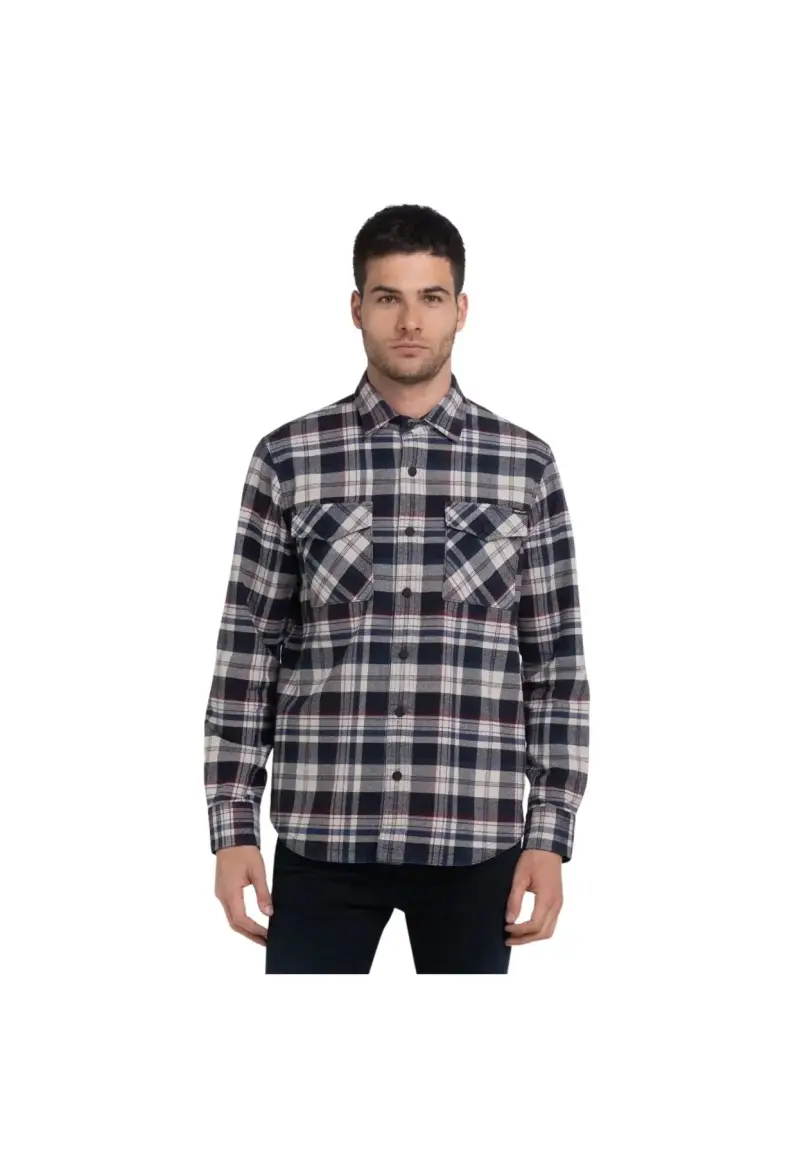 Camicia in flanella Check con tasche - S / Blu