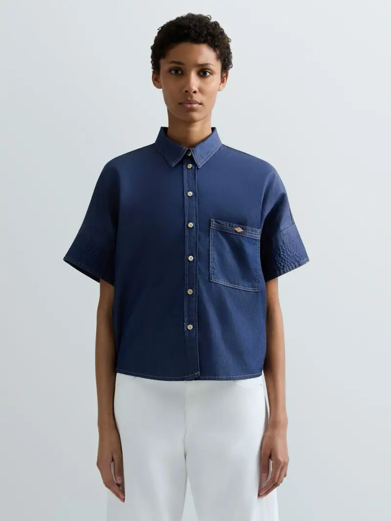 Camicia Maniche Corte In Denim Con Taschino