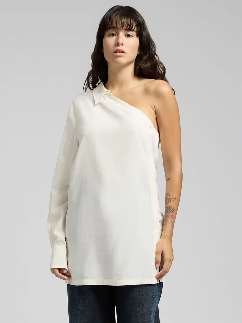 Camicia Monospalla In Misto Lino Beige