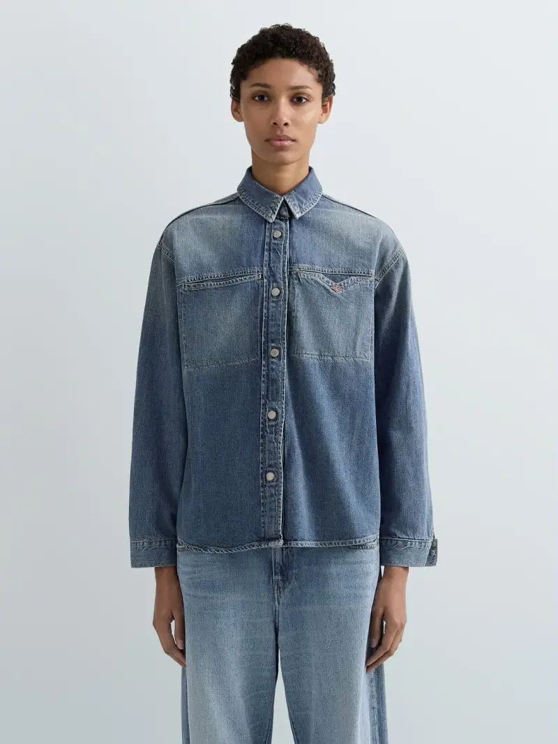 Camicia Over In Denim Di Cotone E Canapa Blu Medio