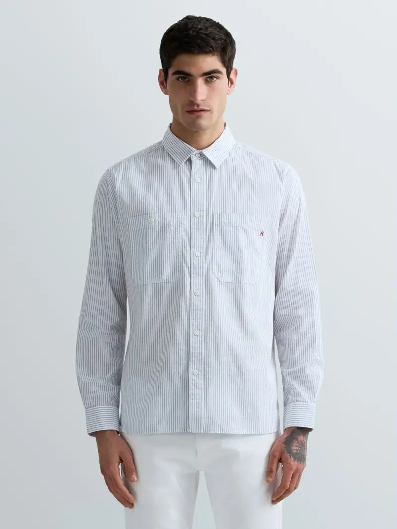 Camicia Regular Fit A Righe Blu Chiaro