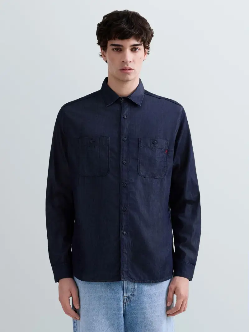 Camicia Relaxed Fit In Denim Blu Scuro
