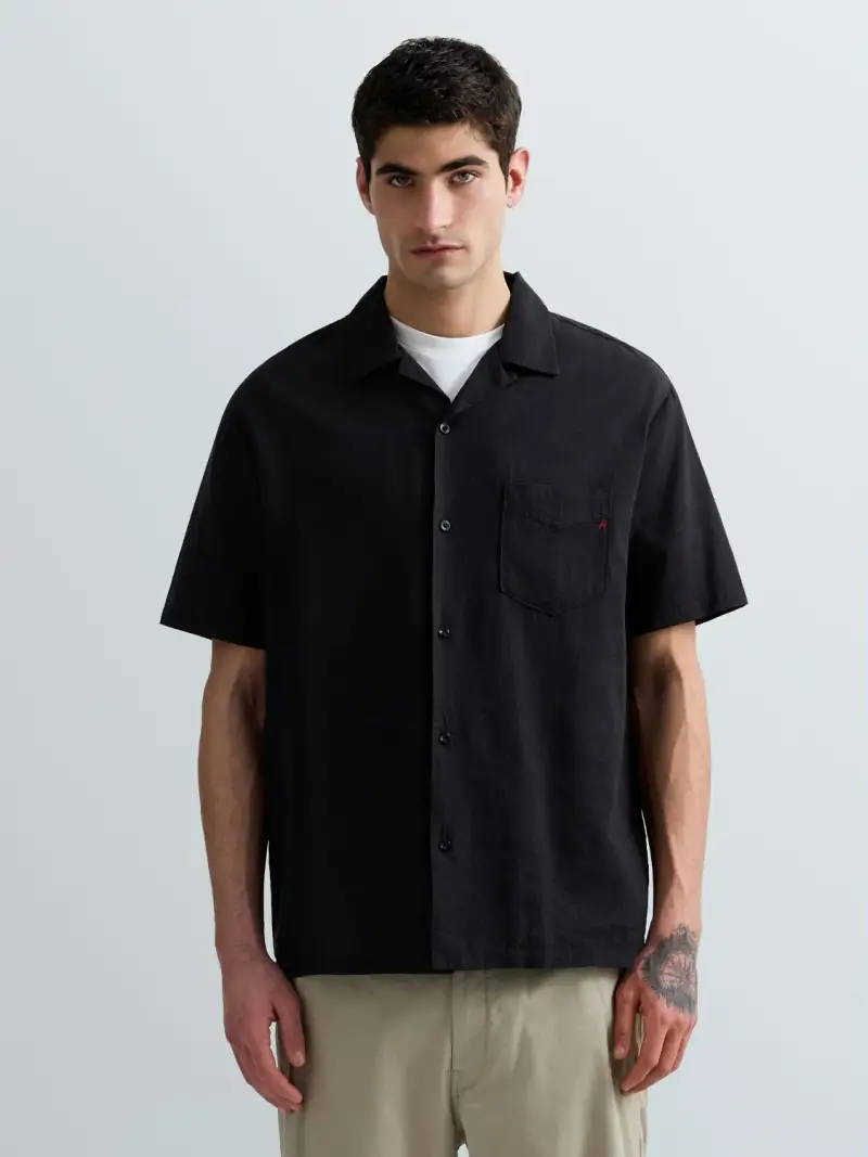 Camicia Relaxed Fit In Lino E Cotone Nero