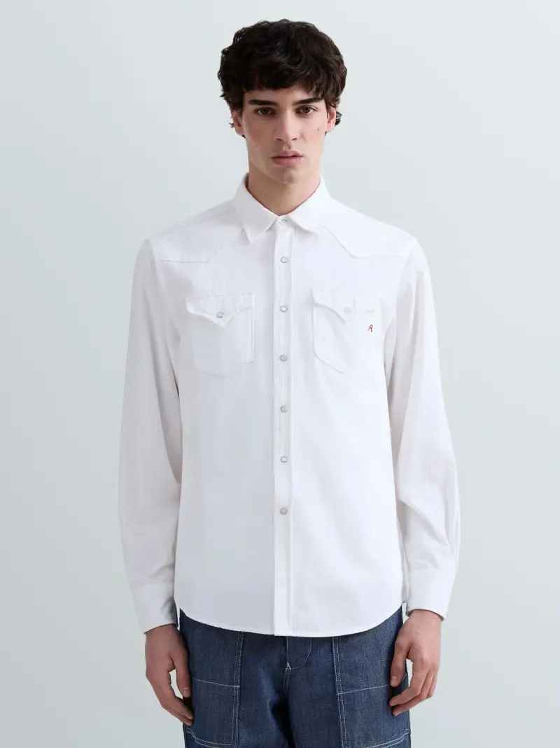 Camicia Western In Denim Bianco