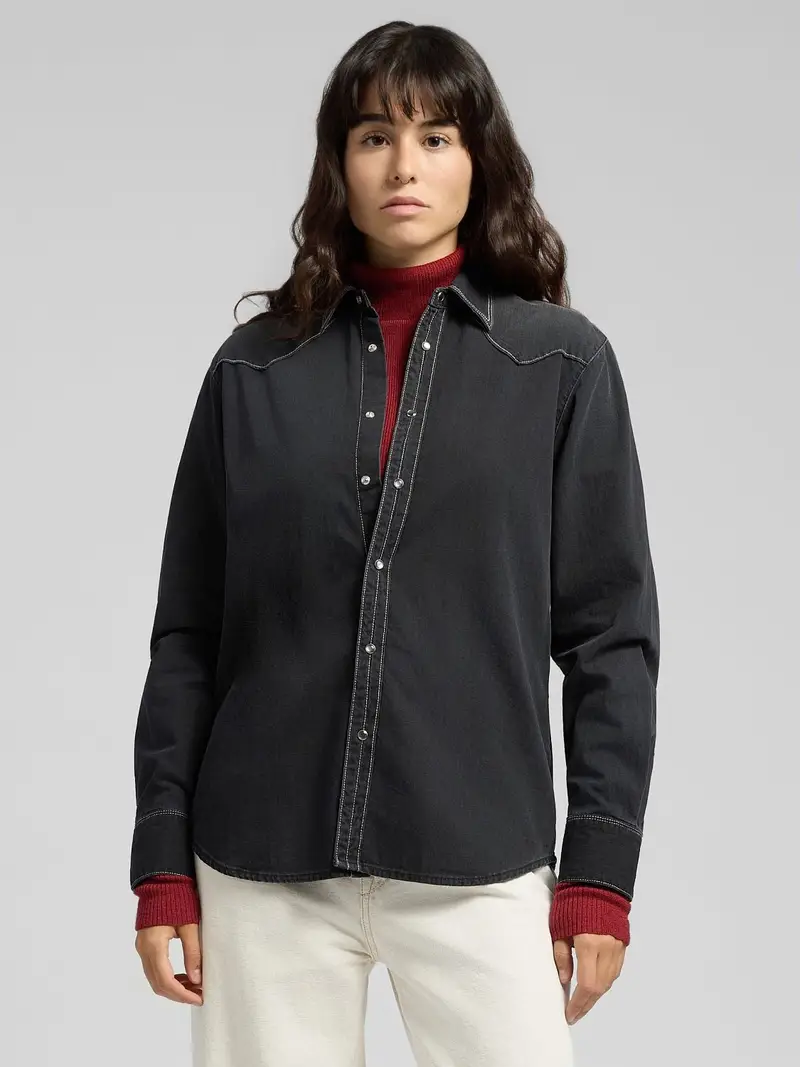 Camicia Western In Denim Black Nero