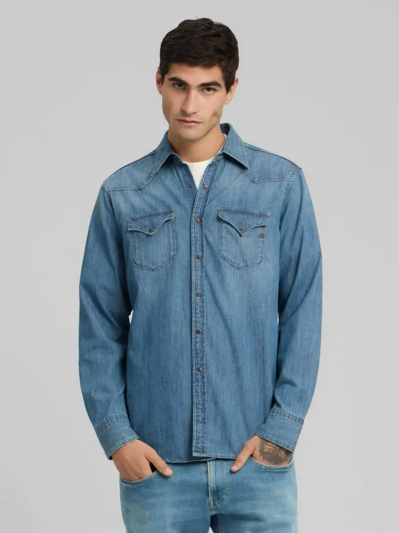 Camicia Western In Denim Blu Medio