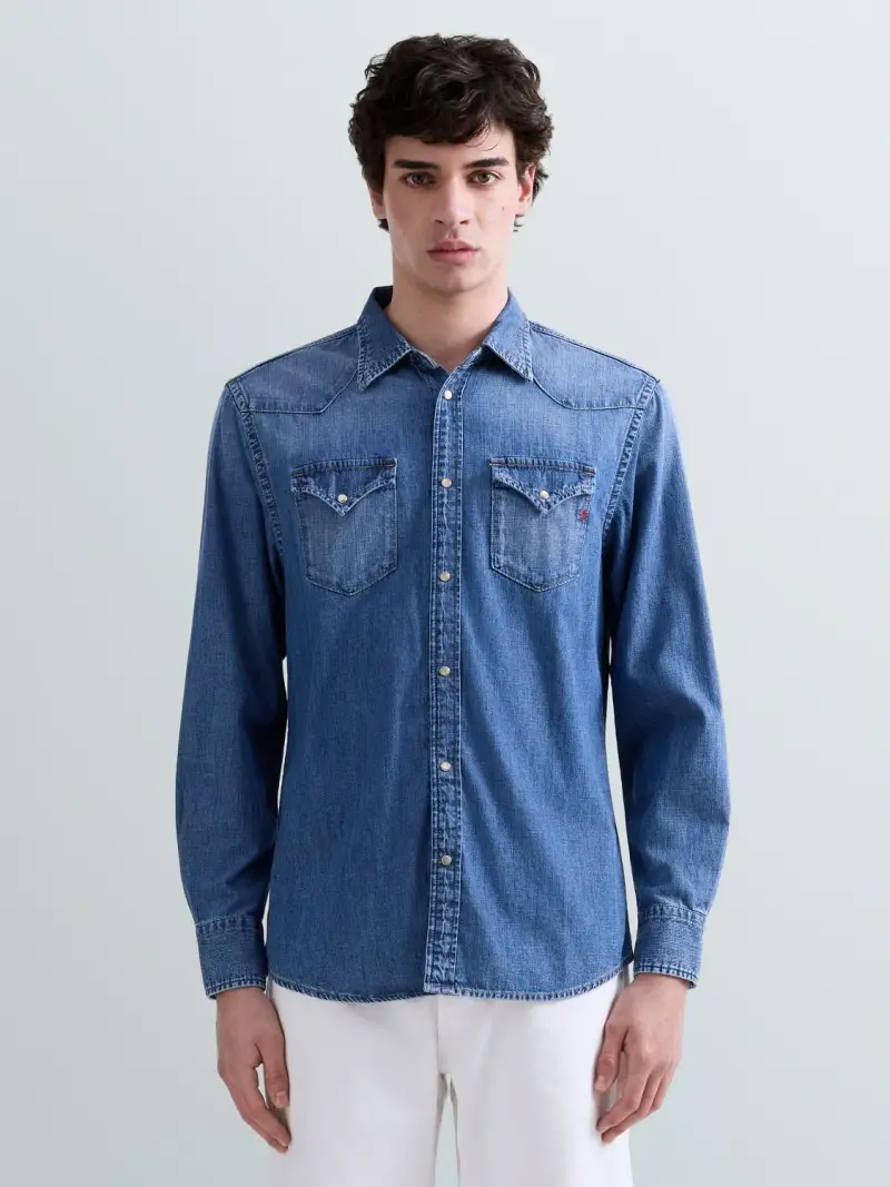 Camicia Western In Denim Blu Medio