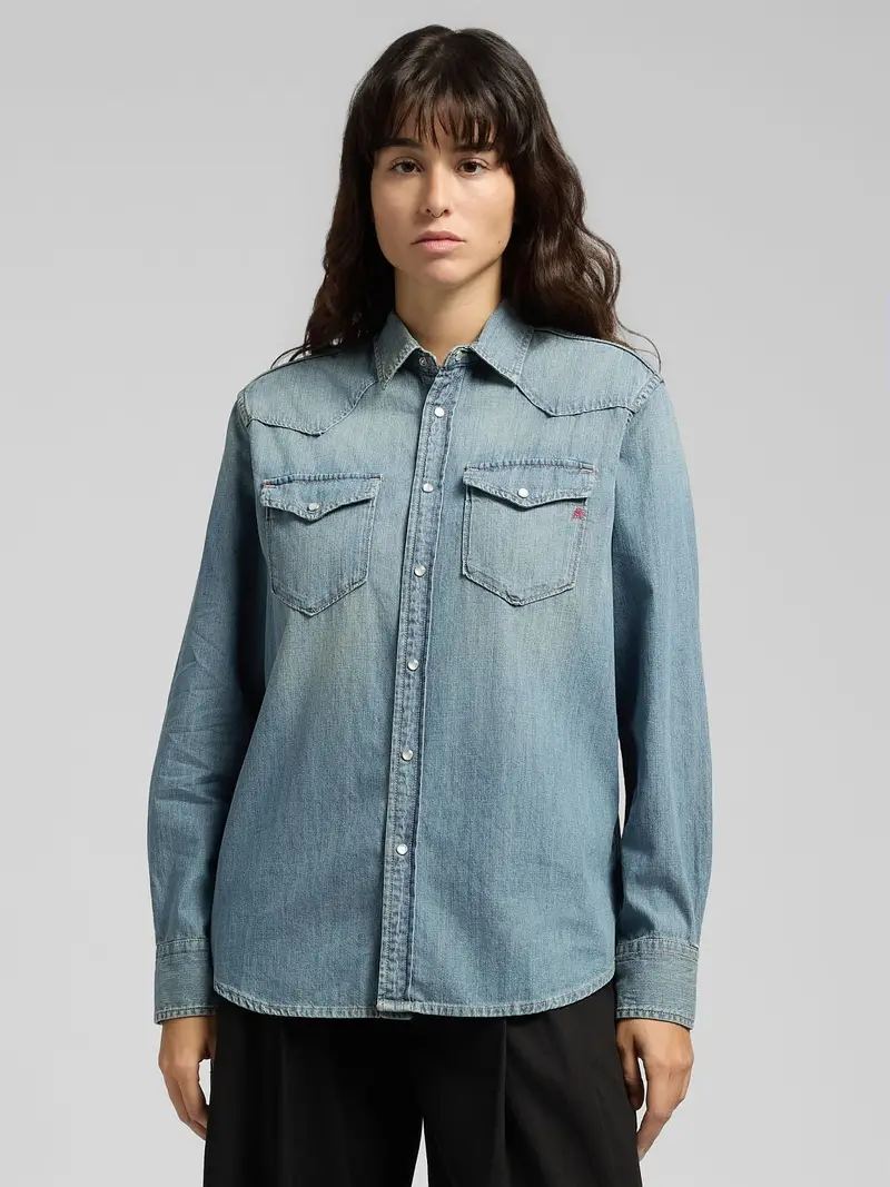 Camicia Western In Denim Di Cotone Verde