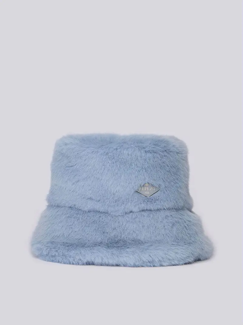Cappello Bucket In Faux Fur Blu Chiaro