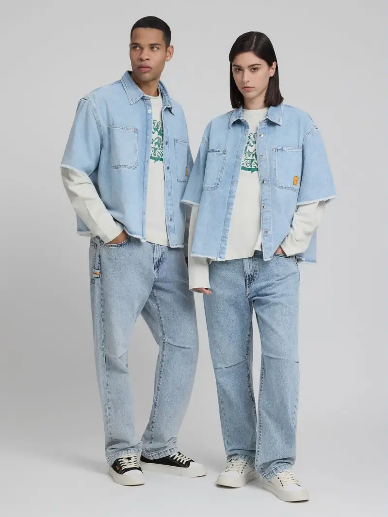 Croppy Duty Shirt In Denim Chiaro Unisex Replay Inc