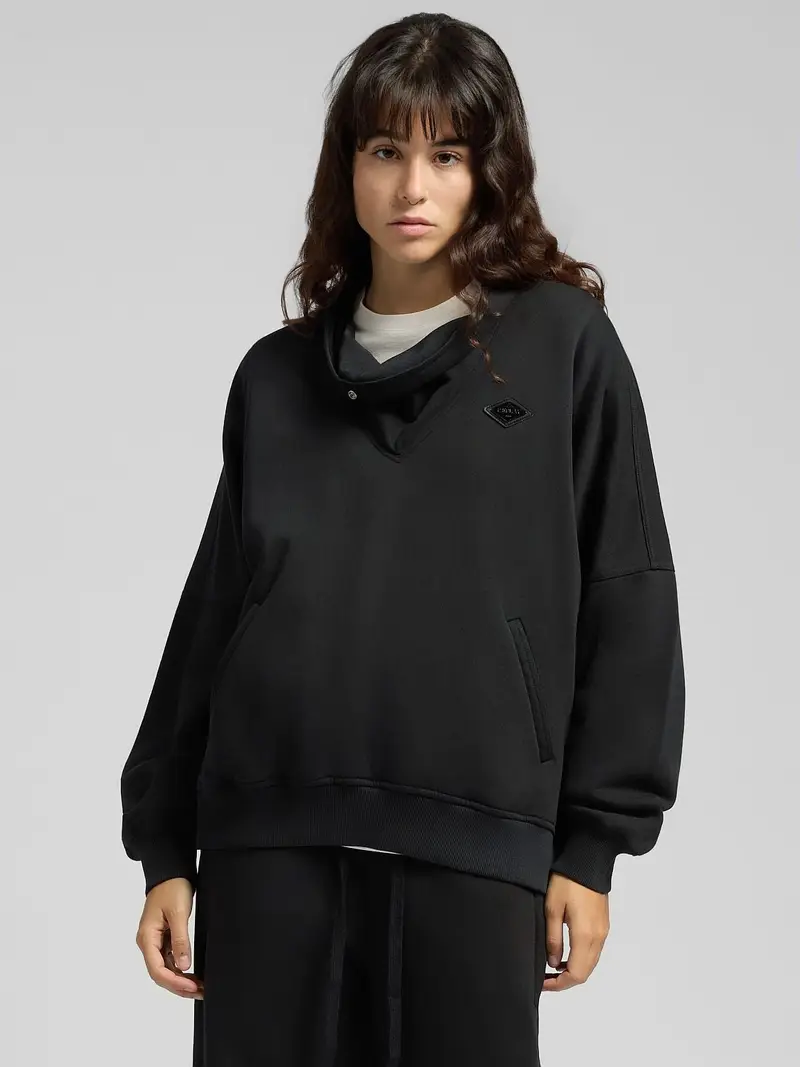 Felpa A Collo Alto Incrociato Nero