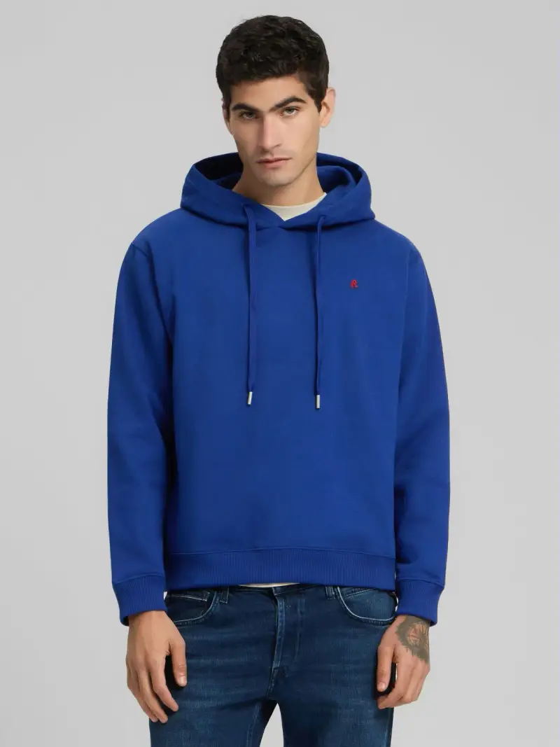 Felpa Con Cappuccio E Logo Blu Medio