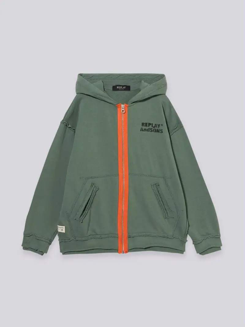 Felpa Distressed Con Cappuccio E Zip