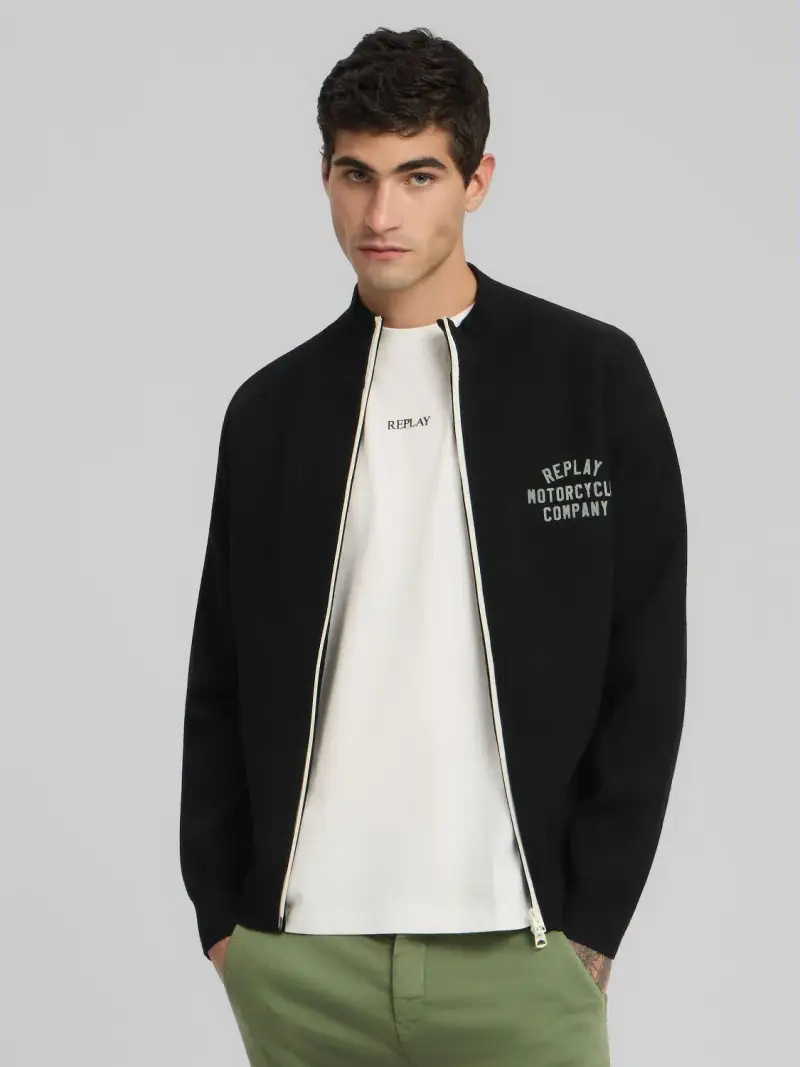 Felpa Full-zip A Collo Alto In Maglia Nero