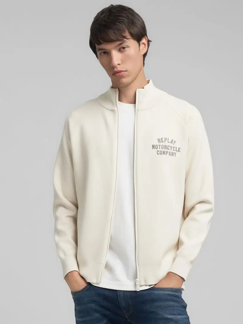 Felpa Full-zip A Collo Alto In Maglia