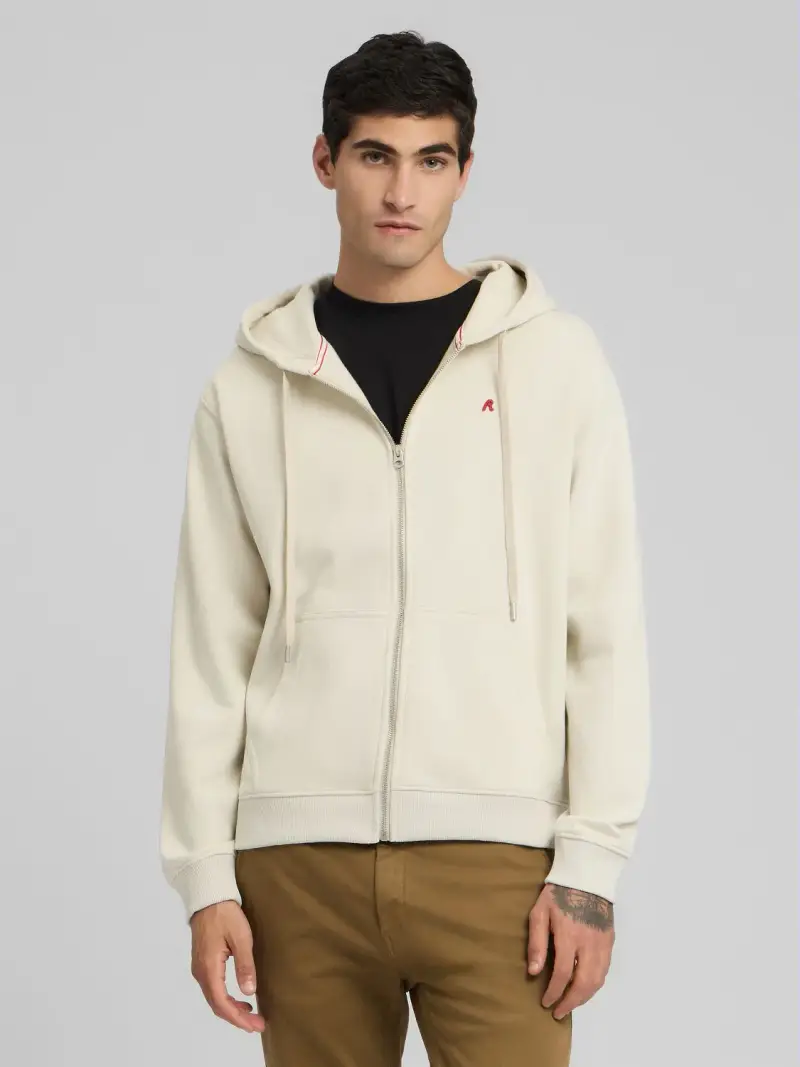 Felpa Full-zip Con Cappuccio Beige