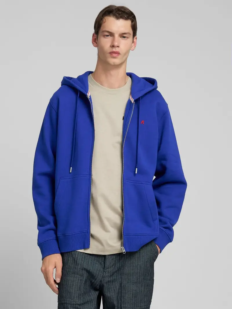 Felpa Full-zip Con Cappuccio Blu Medio