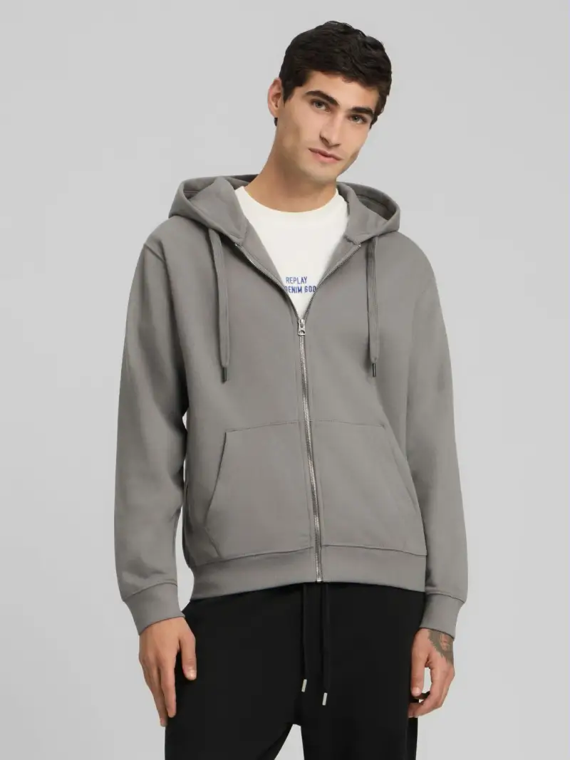 Felpa Full-zip Con Cappuccio Marrone