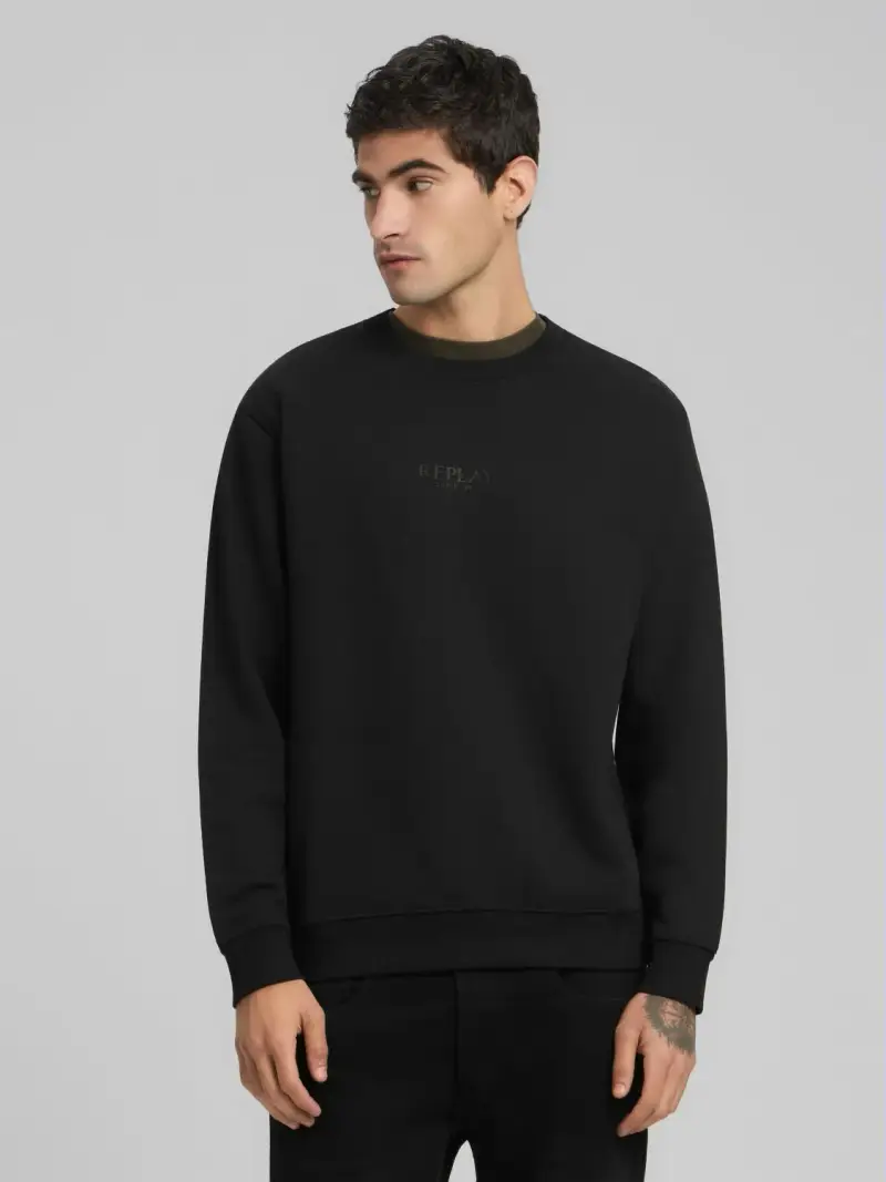 Felpa Girocollo Con Lettering Nero