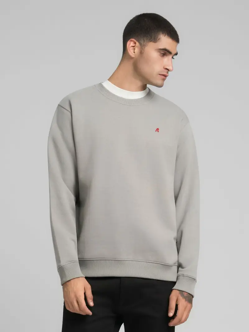 Felpa Girocollo In Cotone Garzato Grigio