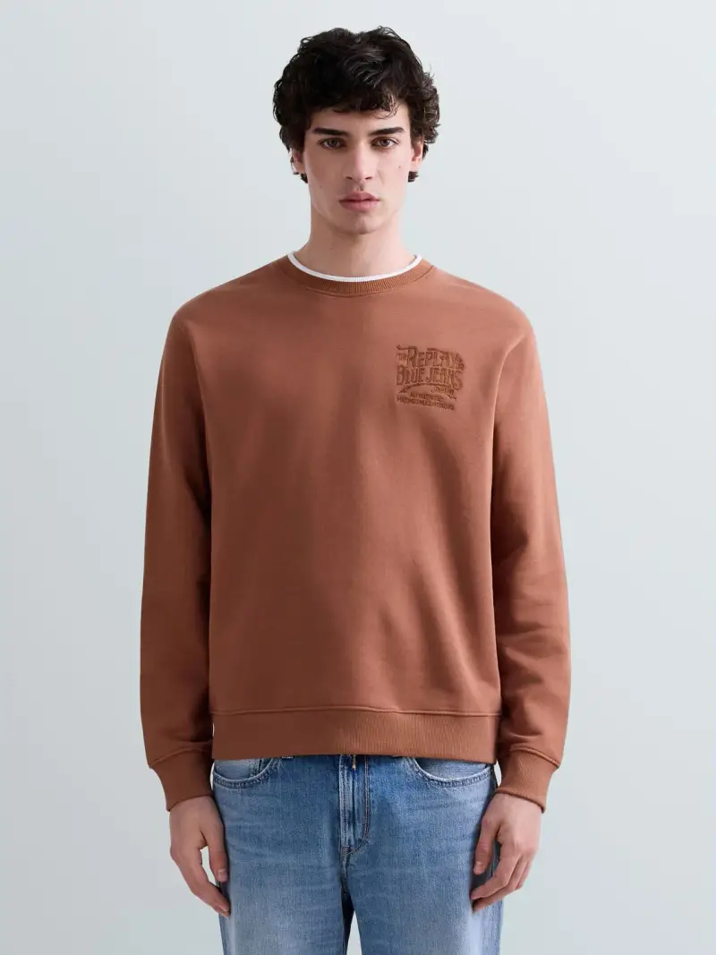 Felpa In Cotone Terry Con Ricamo Marrone