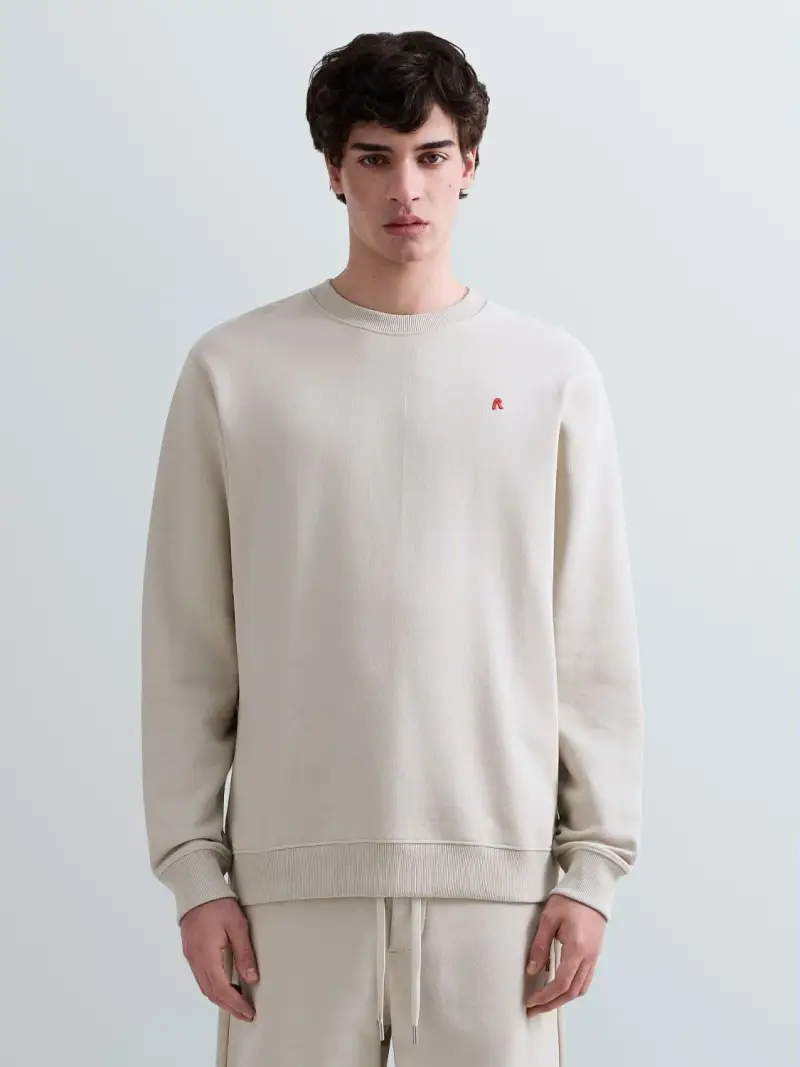 Felpa In Cotone Terry Con Ricamo R Beige