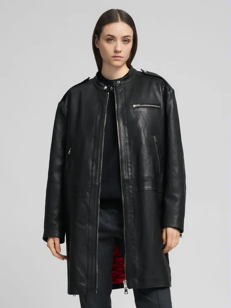 Giacca Biker Lunga In Pelle