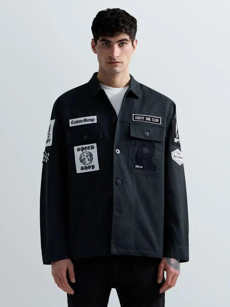 Giacca Camicia Con Patch E Logo