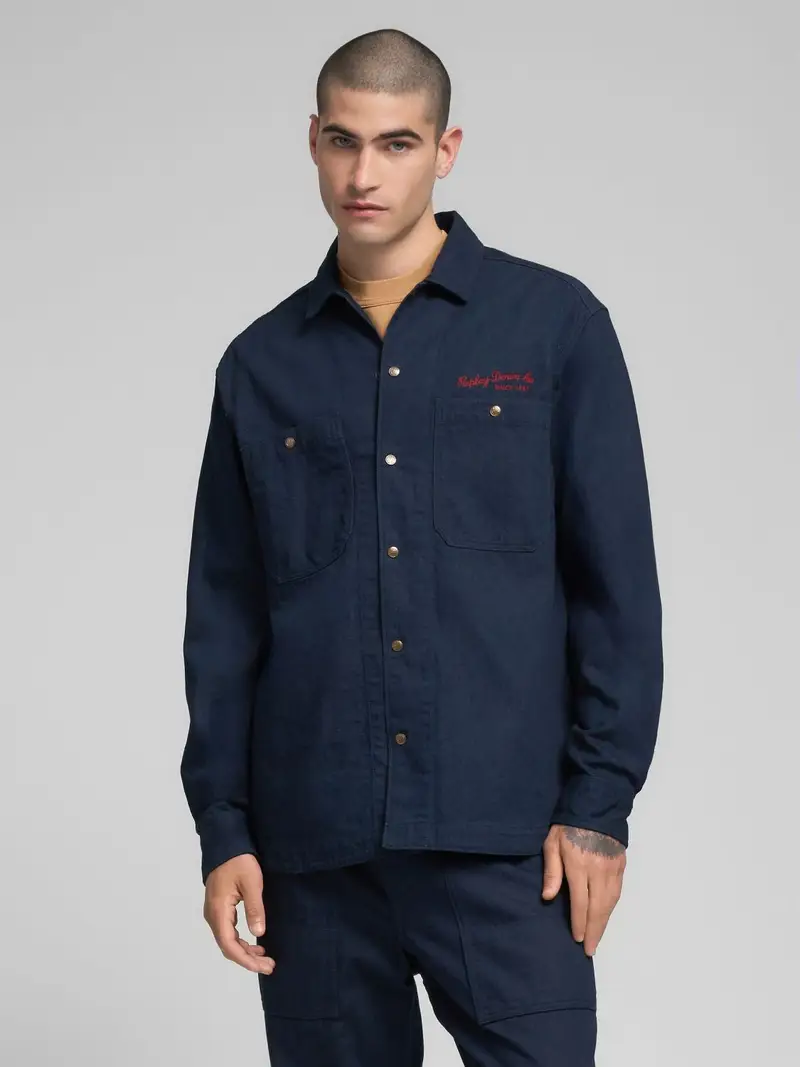Giacca Camicia In Denim Di Cotone E Canapa